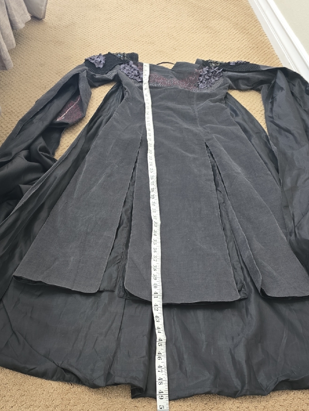 Game Of Thrones Hand Crafted, Embellished Dark Slate Gothic Dress with Cape S - Picture 8 of 11